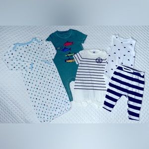 Infant Boy Lot (5) pcs Nautical Fish Boat Theme One Pieces Romper Size 3-6 month